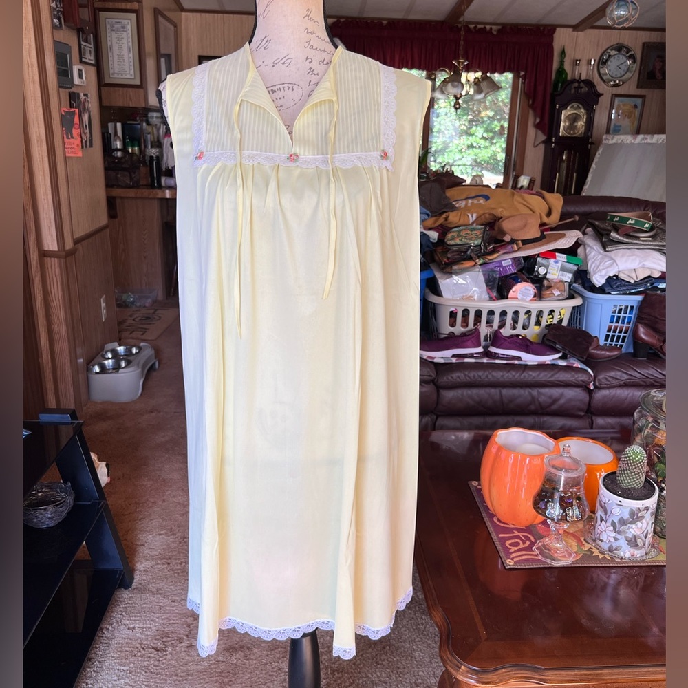 vintage 1960s pastel chiffon nightie - sheer nylon nightgown/ pale yellow Carole